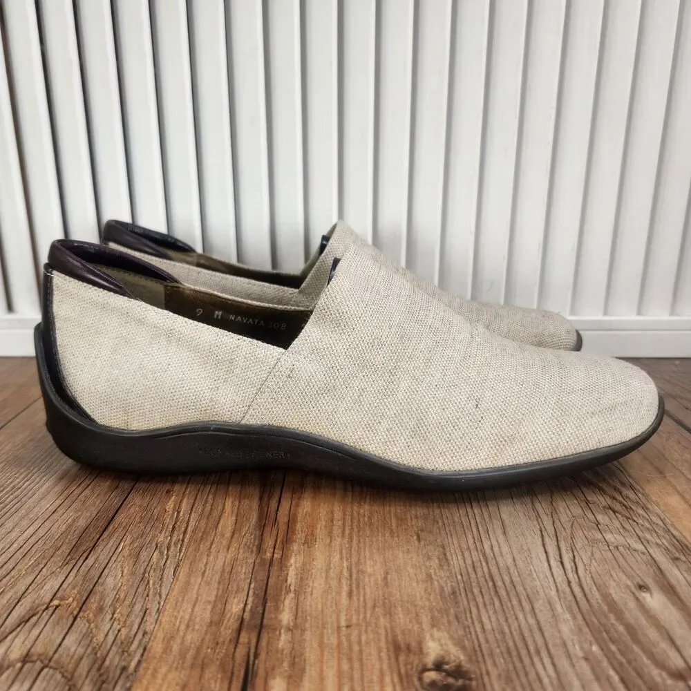 Donald J Pliner Sport Shoes Womens Sz 9.5 M Beige Canvas Navata Driving Loafers